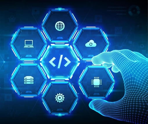 sdk-software-development-kit-programming-language-technology-concept-on-virtual-screen-programming-code-wireframe-hand-places-an-element-into-a-composition-visualizin